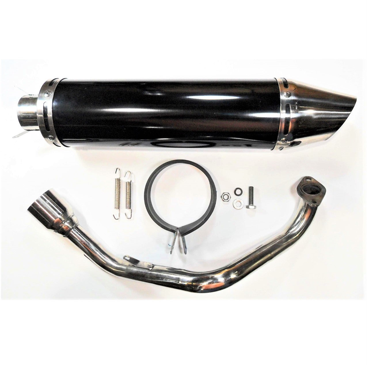 ScootsUSA Select - Exhaust Pipe High Performance - Black/chrome for Most GY6-125, GY6-150 Chinese Scooters Canister Length (including Tip) 17 1/4" Canister Diameter 4" - Image 2