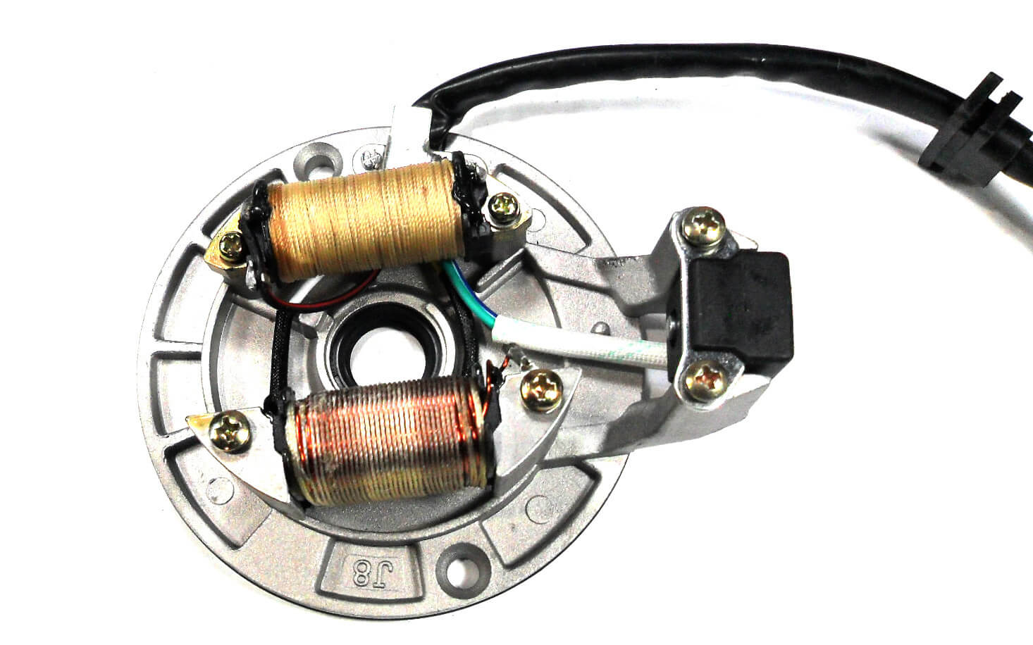 ScootsUSA Select - Stator 2 Coil W/ Base Plate 5 Pin in 6 Pin FM Jack (Base Plate OD 114mm) - Image 2