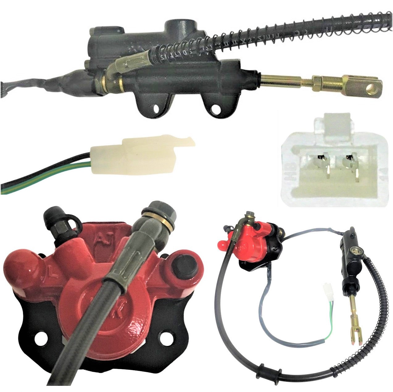 ScootsUSA Select - Rear Foot Brake Assembly Line 18.25" Caliper Bolts C/c 64mm Actuator Bolts C/c 40-50mm Shaft Tip to Mounting Bolt 72mm
