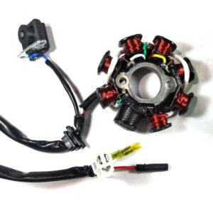 ScootsUSA Select - Stator 49-150cc 4 Stroke for Many Chinese ATVs, GoKarts, Scooters 8 Coil 3 Pin in 3 Pin Jack + 2 Wires Bolt C/c 42mm, Pick Up Coil Mounting C/c 34mm, ID 29mm, OD 88mm