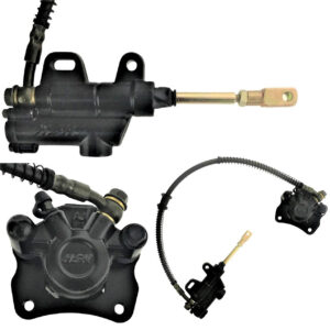 ScootsUSA Select - Rear Foot Brake Assembly Crt Bolt to End of Arm L 84mm Line L 22" Caliper Bolts C/c 62mm Master Cylinder Bolts C/c 40-50mm Rod Length From Base to Center of Connector Pin 90mm