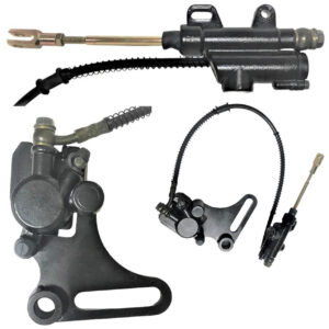 ScootsUSA Select - Rear Foot Brake Assembly for Many ATVS & Dirt Bikes Caliper Bolts C/c 25-86mm, Line L 22in, Master Cylinder Bolts C/c 40-55mm, Rod Length-From Body to Center of Connector Hole 105mm