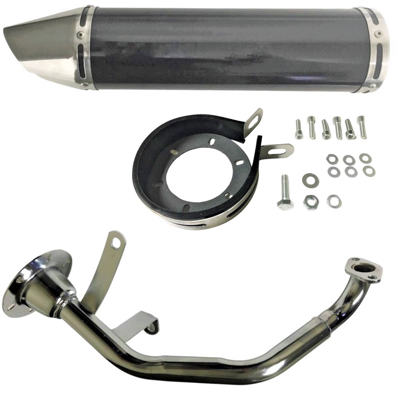 ScootsUSA Select - Exhaust Pipe High Performance - Black/chrome for Most GY6-125, GY6-150 Chinese Scooters Canister L 44cm 17.50in. OD 10cm 4.0in