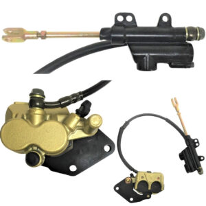 ScootsUSA Select - Rear Foot Brake Assembly for Many ATVS & Dirt Bikes Caliper Bolts C/c 45mm, Line L 20in, Master Cylinder Bolts C/c 40-55mm, Rod Length-From Body to Center of Connector Hole 110mm